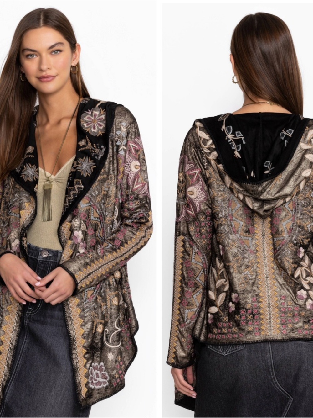 NWT BIYA by Johnny Was Embroidered Metallic Short Hoodie Jacket in Agatha